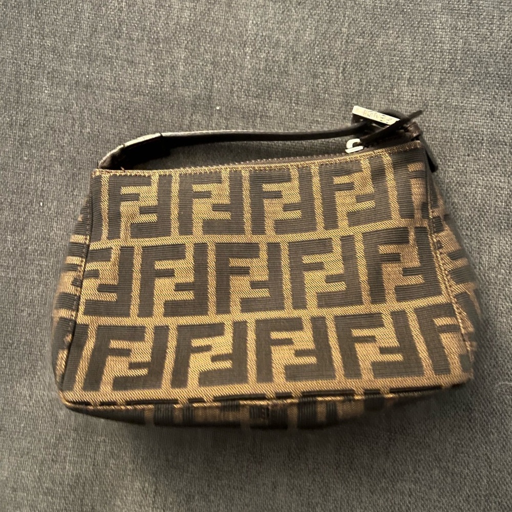 Fendi Zucca Brown and Cream Zippered Handbag
